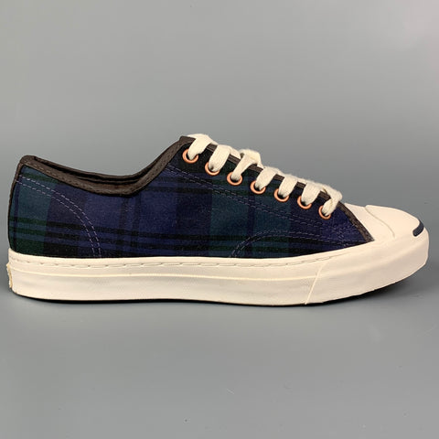 CONVERSE x Jack Purcell Size 7.5 Green & Navy Plaid Canvas Sneakers
