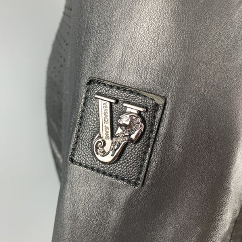 VERSACE JEANS Taille 40 Veste zippée en cuir surpiqué noir