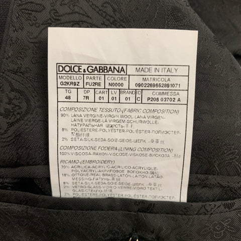 DOLCE & GABBANA Size 38 Black Applique Wool Blend Notch Lapel Sport Coat
