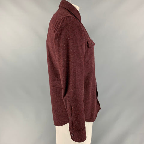 TAYLOR STITCH Talla L Camisa de manga larga con bolsillos de parche de algodón jaspeado burdeos