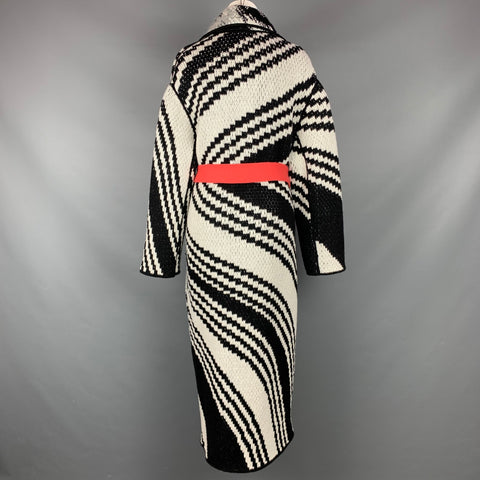 MISSONI Size 6 Black & White Knitted Wool Blend Belted Maxi Cardigan