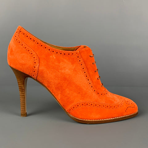 Colección RALPH LAUREN Talla 8.5 Botines con cordones perforados de ante naranja