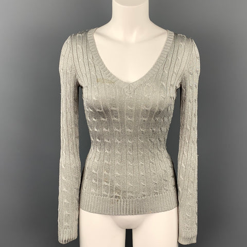 RALPH LAUREN Black Label Taille XS Pull pull en soie mélangée argentée
