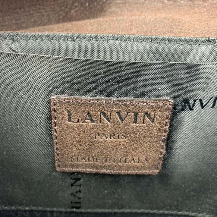 LANVIN Brown Leather Shoulder Bag Canvas Handbag