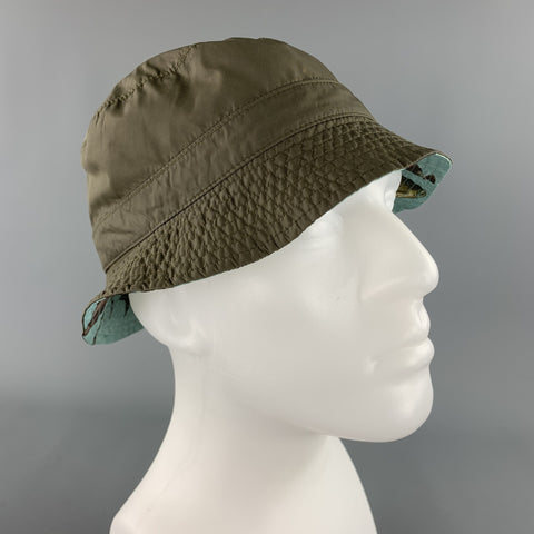 BARBOUR Olive Fish Print Nylon Reversible Bucket Hat
