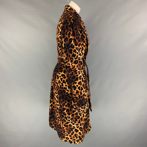 R13 Size XS Brown Black Cotton Animal Print Robe Coat