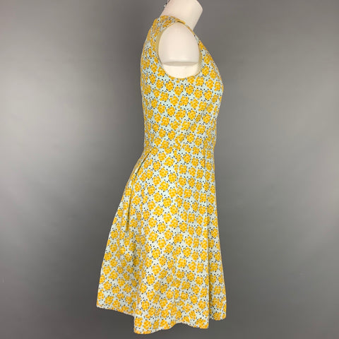 SUNO Taille 4 Robe sans manches en coton fleuri en popeline jaune et blanche