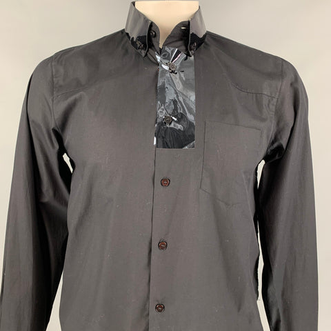 FIFTH AVENUE SHOE REPAIR Size L Black Cotton Button Up Long Sleeve Shirt