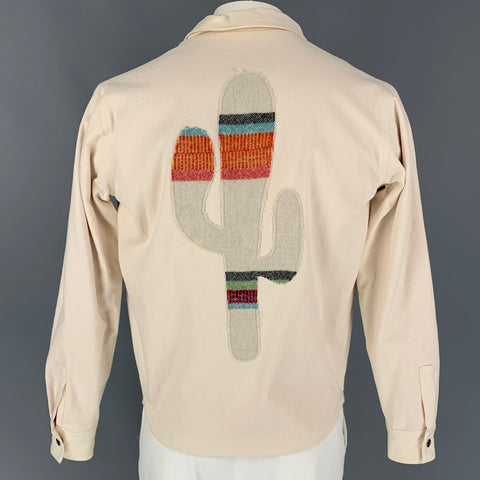 THE ELDER STATESMAN Size S Beige & Pink Cotton Cactus Embroidered Jacket