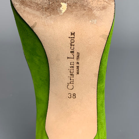 CHRISTIAN LACROIX Size 8 Green Two Toned Suede Bow Pumps