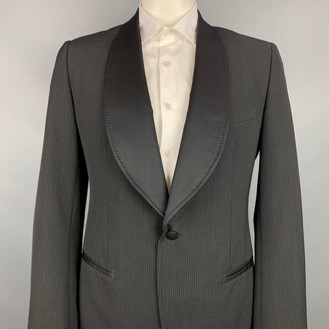 DOLCE & GABBANA Size 44 Regular Black & Grey Pinstripe Polyester Blend Sport Coat