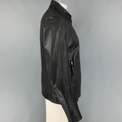 RELIGION Size XL Black Leather Zip Up Jacket