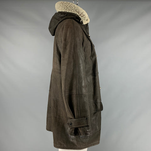 BALLY Size 48 Grey Green Leather Nautical Coat