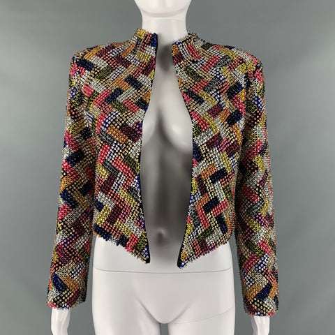 RUBIN SINGER Taille M Veste asymétrique en soie multicolore Zig Zag