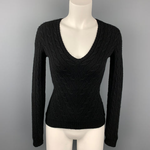 RALPH LAUREN Black Label Taille S Pull à col en V en cachemire tricoté noir
