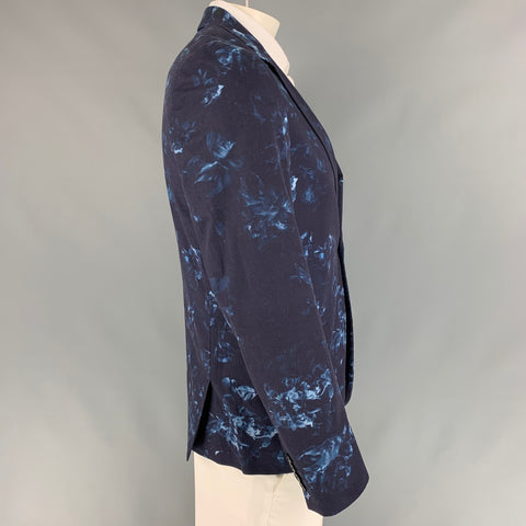 PAUL SMITH Size 42 Navy & Blue Abstract Floral Cotton Sport Coat