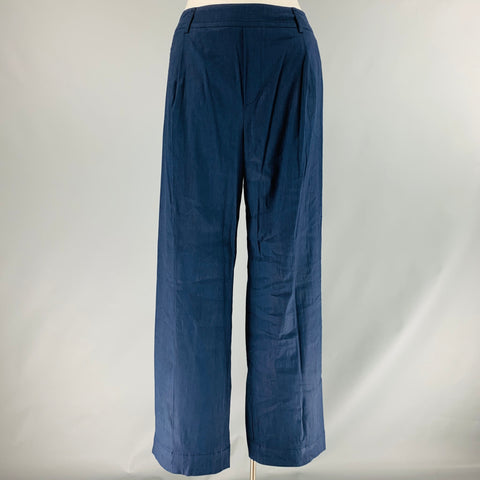 VINCE Pantalones de vestir sin cordones de mezcla de lino azul marino talla L
