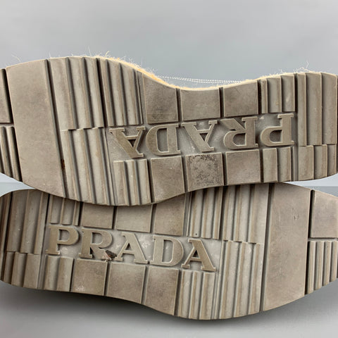 PRADA Size 10 Silver Perforated Leather Platform Lace Up Shoes