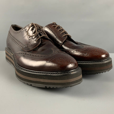 PRADA Size 8.5 Brown Perforated Leather Platform Lace Up Shoes
