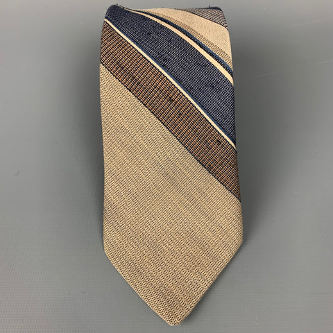 Cravate en mélange de polyester à rayures diagonales bleu et taupe VINTAGE