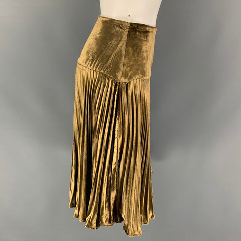 RALPH LAUREN Black Label Size 4 Gold Viscose Silk Pleated Skirt