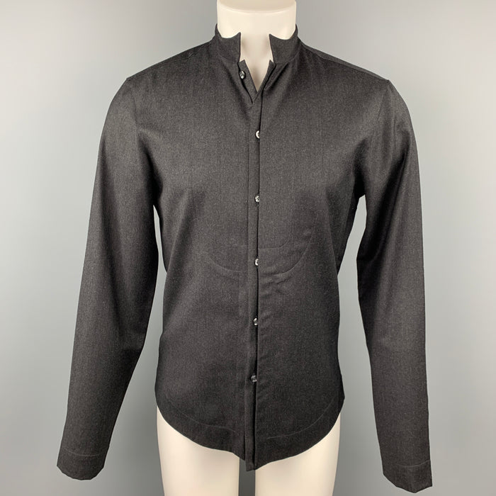 EMPORIO ARMANI Size S Charcoal Wool Hidden Buttons Long Sleeve Shirt