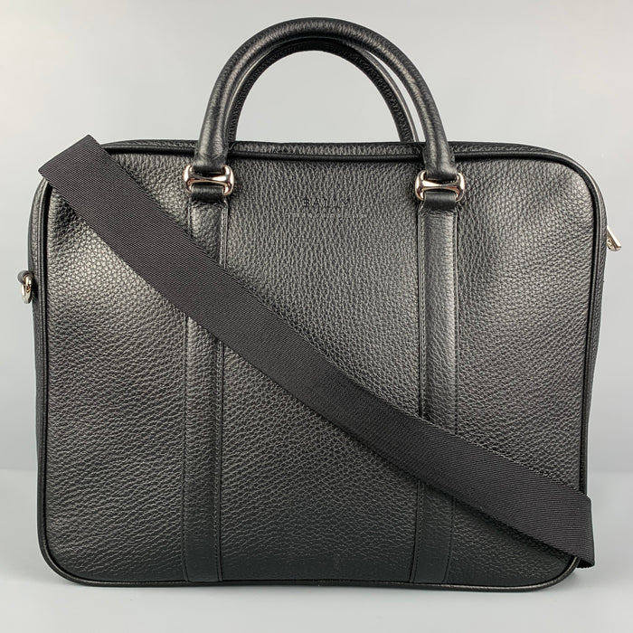 BALLY Black Textured Leather Briefcase Bag
