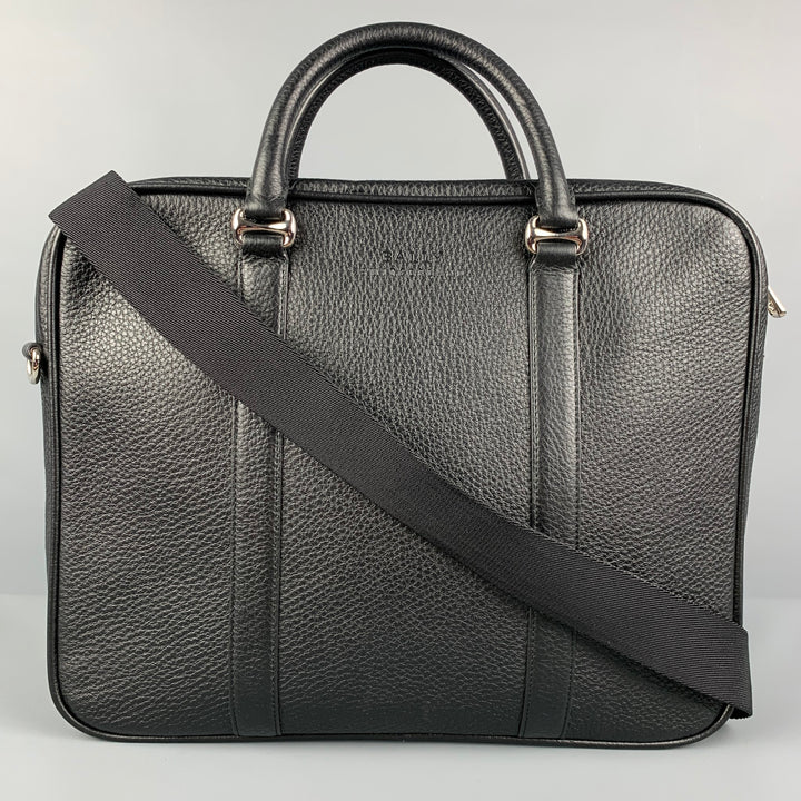 BALLY Black Textured Leather Briefcase Bag