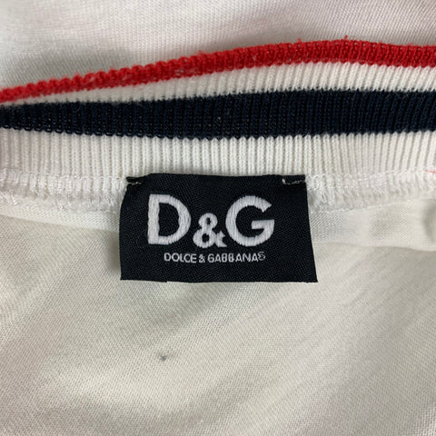 D&G by DOLCE & GABBANA Size S White Red Cotton Crew-Neck T-shirt