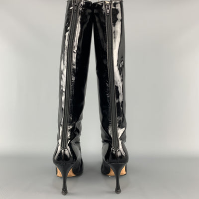MANOLO BLAHNIK Size 8 Black Patent Leather Pointed Knee High Boots