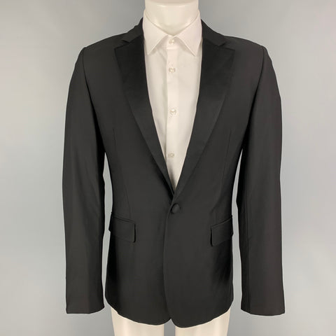 CALVIN KLEIN COLLECTION Size 38 Black Wool Tuxedo Sport Coat