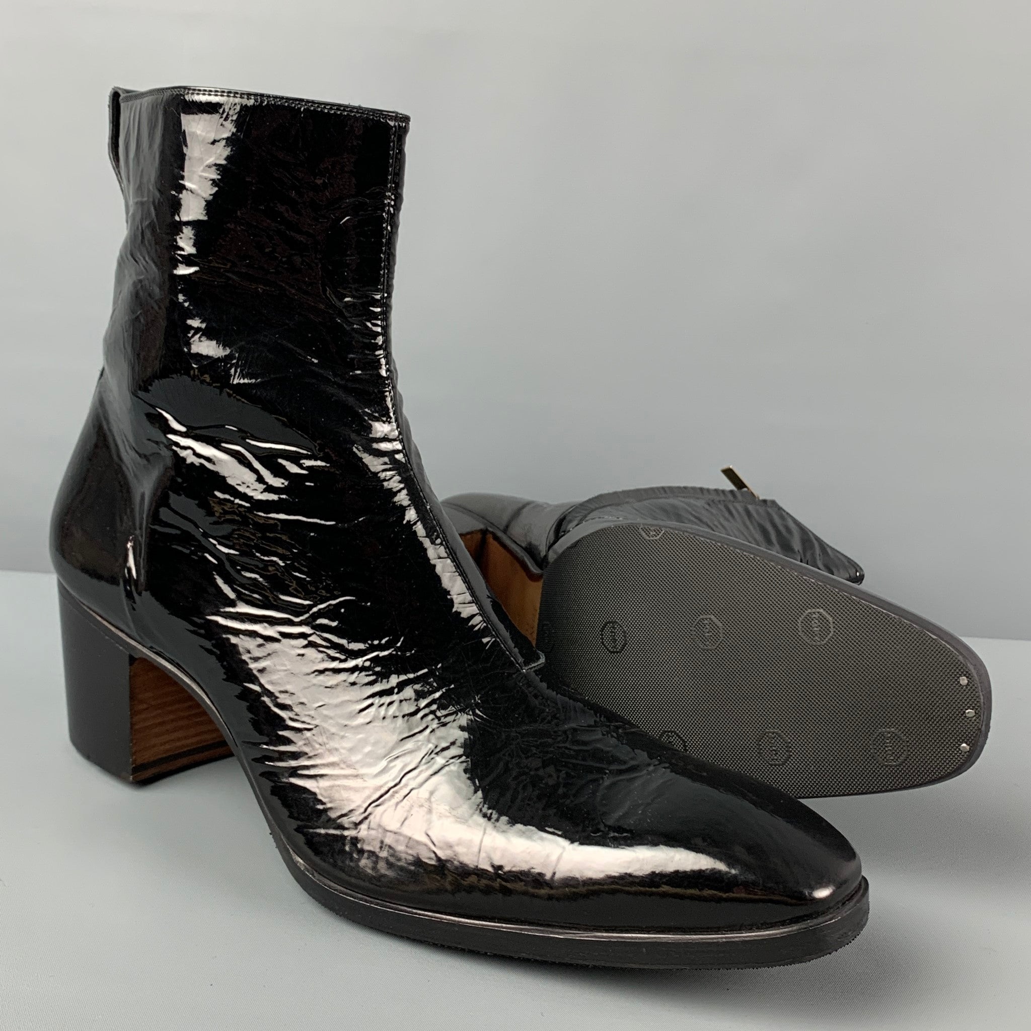 YVES SAINT LAURENT Size 13 Black Patent Leather Johnny Boots – Sui