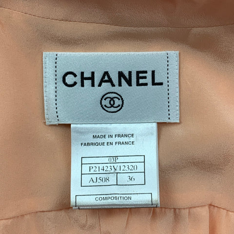 CHANEL AJ508 03P Size 4 Salmon Silk Notch Lapel Skirt Set