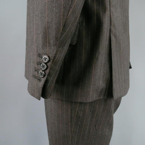 HERMES 42 Regular Charcoal Pinstriped Wool 2 Button 3 Flap Pocket Suit