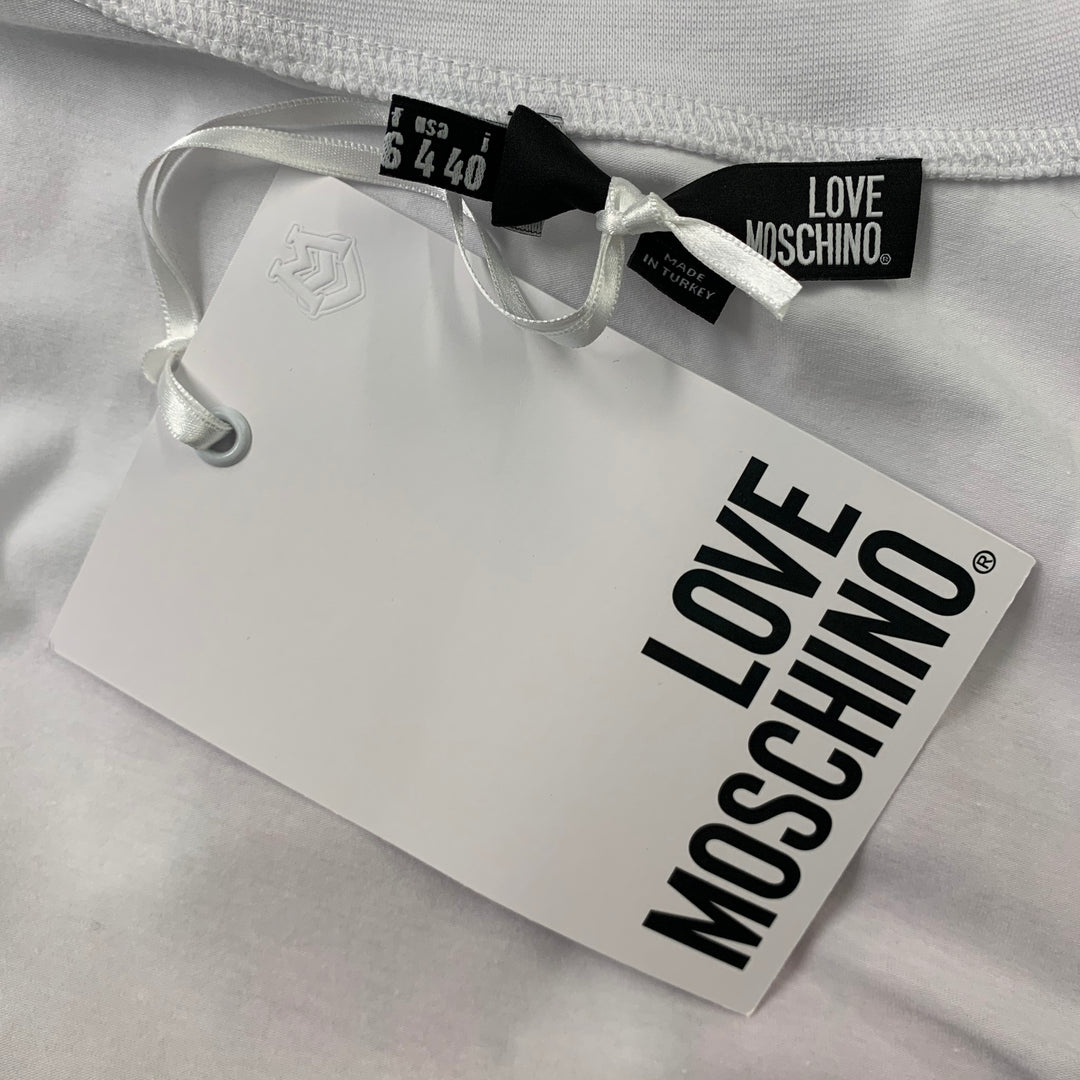 LOVE MOSCHINO Taille 4 T-Shirt Manches Longues Coton / Elasthanne Strass Blanc Rose