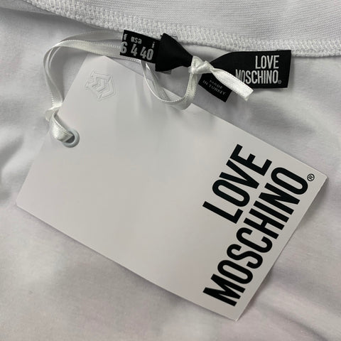 LOVE MOSCHINO Size 4 White Pink Cotton / Elastane Rhinestones Long Sleeves T-Shirt