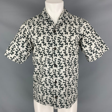 PRADA Size M Grey Black Marble Cotton Short Sleeve Shirt