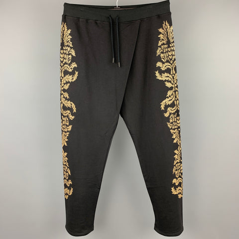 ROBERTO CAVALLI Size 38 Black & Gold Embellishment Cotton Drawstring Casual Pants