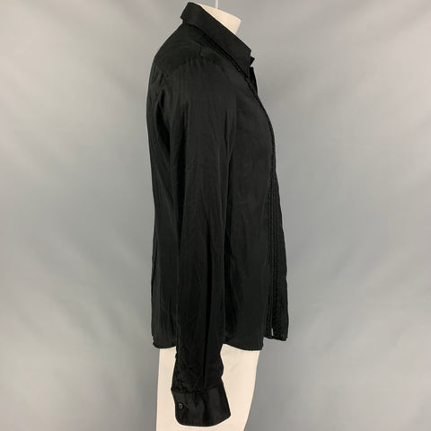 JUST CAVALLI Size XL Black Braided Cotton Button Up Long Sleeve Shirt