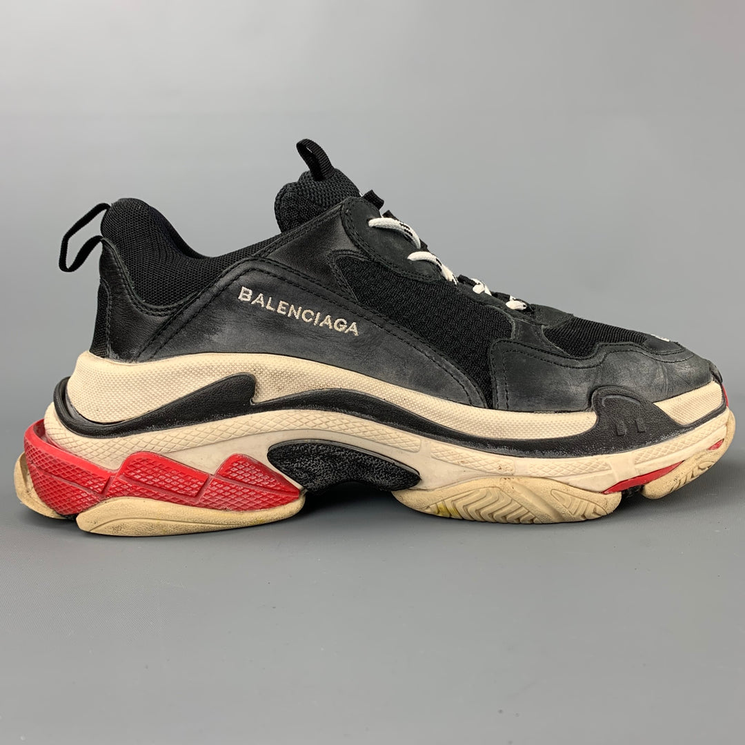 BALENCIAGA Triple S Size 10 Black Washed Mesh Lace Up Sneakers
