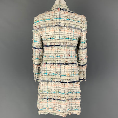 THOM BROWNE Size 4 White Multi-Color Textured Single breasted Coat