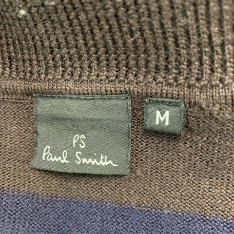 PAUL SMITH Size M Brown Navy Stripe Merino Wool Zip Up Cardigan