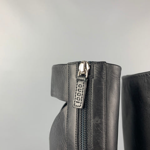 GUCCI Talla 6 Botas Helena con plataforma recortada de cuero negro