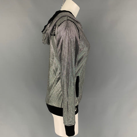 PHILIPP PLEIN COUTURE Size S Silver & Black Cotton Studded Hooded Jacket
