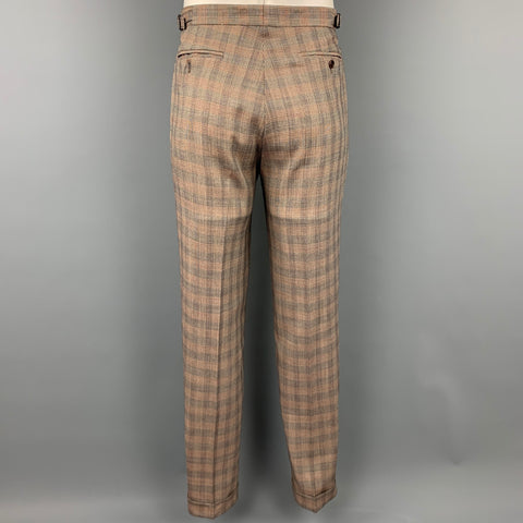 PAUL SMITH Size 40 Taupe Glenplaid Wool Notch Lapel Suit