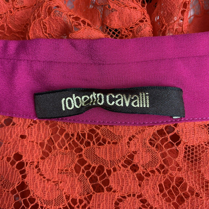 ROBERTO CAVALLI Size 4  Fuchsia & Orange Lace Cotton Blend Button Up Shirt