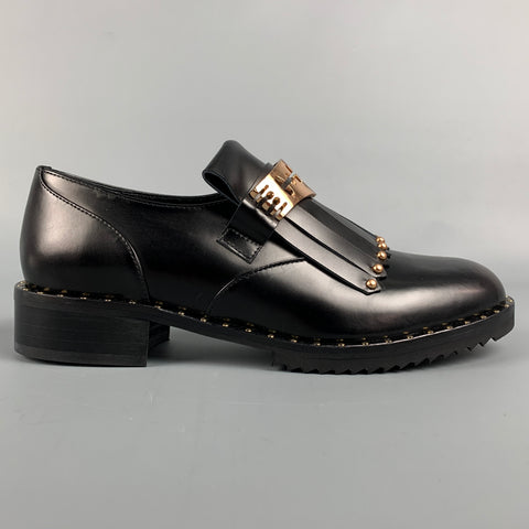 IVY KIRZHNER Size 6.5 Black & Gold Leather Fringe Studded Barnaby Flats