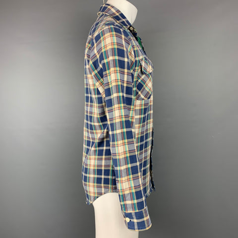 RRL by RALPH LAUREN Size S Blue & Cream Plaid Cotton Button Up Long Sleeve Shirt