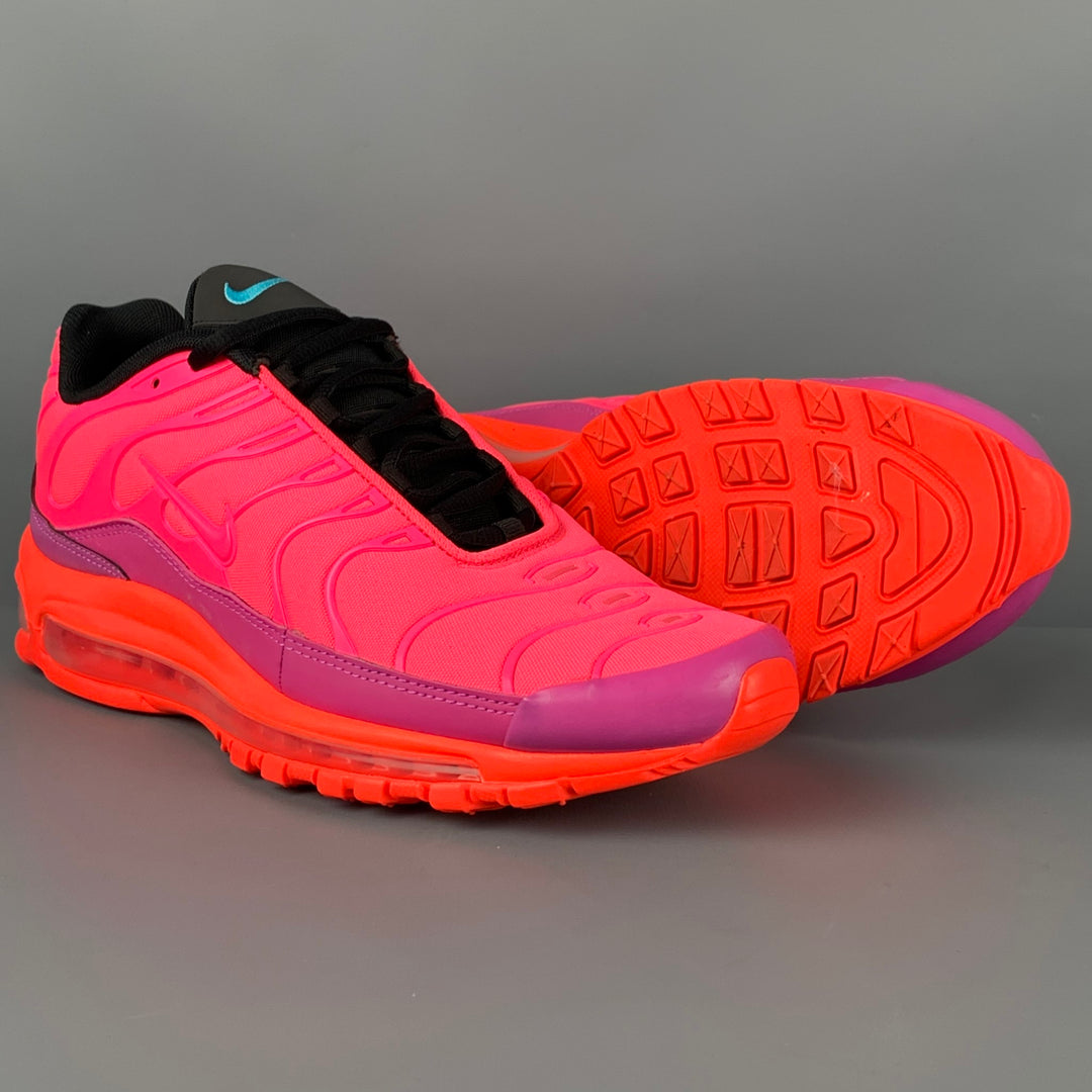 NIKE AIR MAX 97 PLUS Size 9.5 Pink Orange Color Block Nylon Lace Up Sneakers
