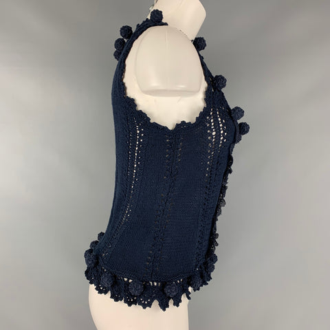 OSCAR DE LA RENTA Taille M Marine Coton Crochet Sans Manches Casual Top